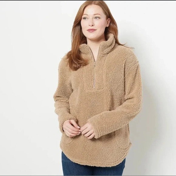Koolaburra by UGG Brushed Back Sherpa Sweater Amphora Tan 1X New NWOT - Picture 1 of 4